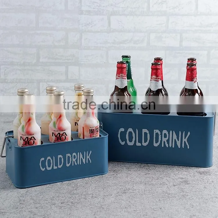 6 grid metal ice bucket with handle,galvanized metal beer bucket can hold 6 bottle beer