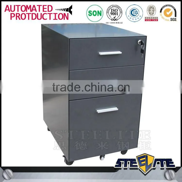 Grey color under desk small 3 drawer mobile metal file cabinet on sale
