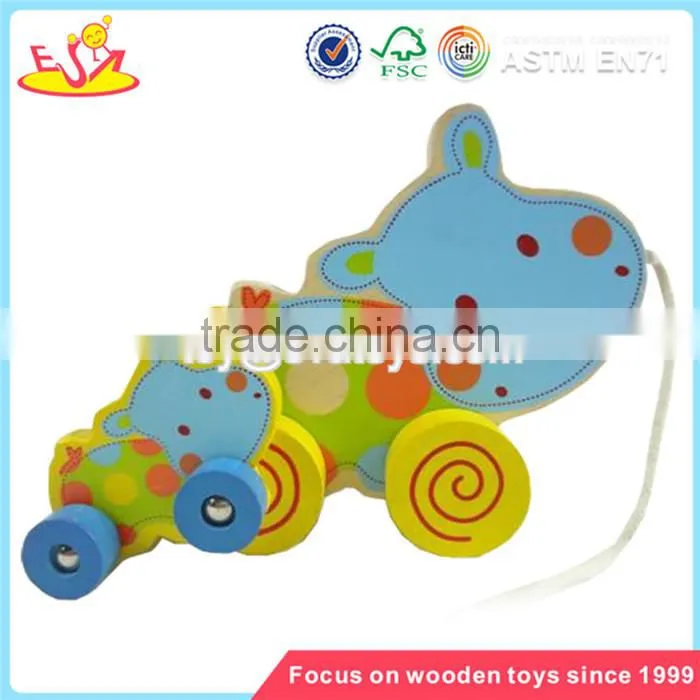 Wholesale lovely wooden pull duck car toy best selling baby pull wooden duck car toy W05B056