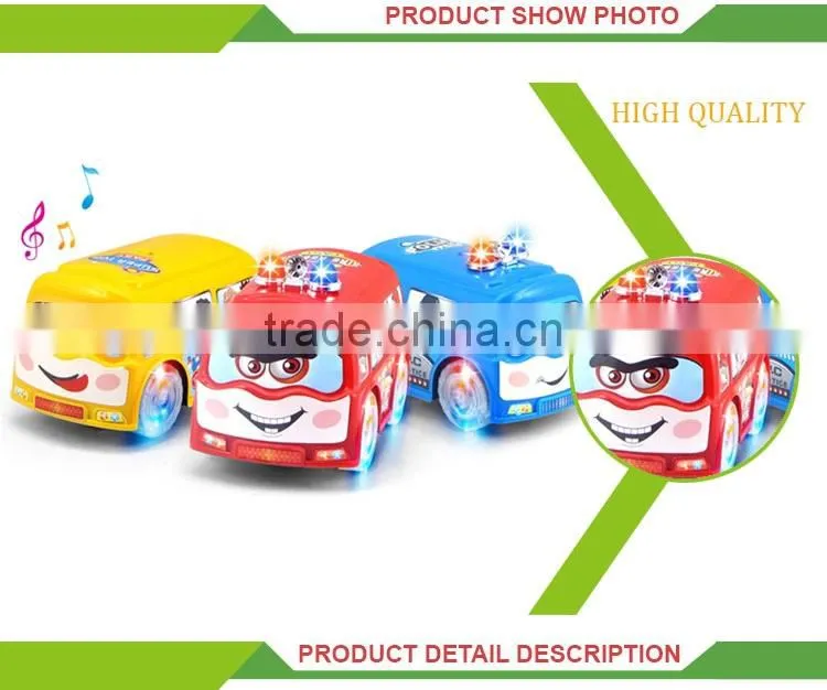 Best selling cartoon electric music scale model plastic toy bus