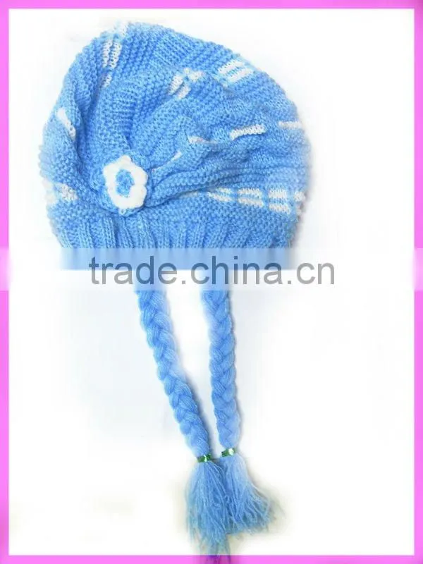 2012 fashion children winter kintted wool hat with pigtail