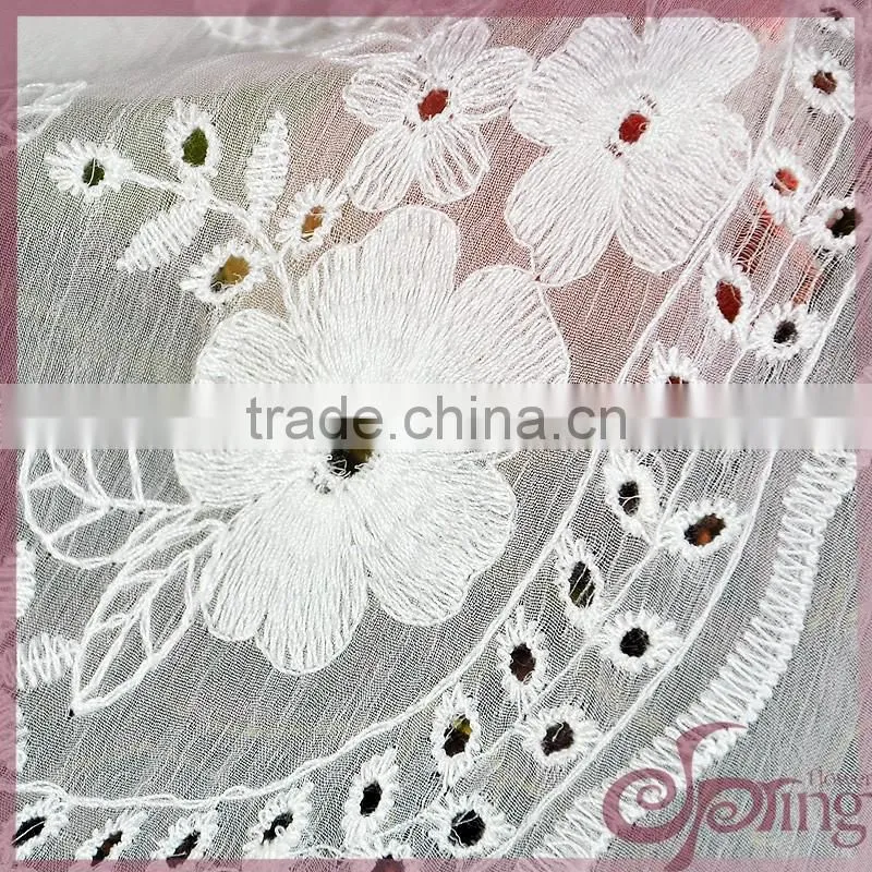 White transparent floral embroidery design cotton lace fabric for dress/ tops/ cardigan