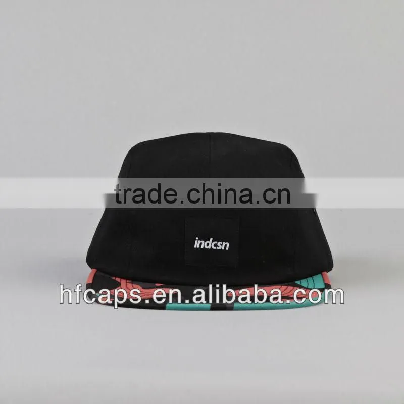 Wholesale black custom flat bill blank snapback hats 5 panel