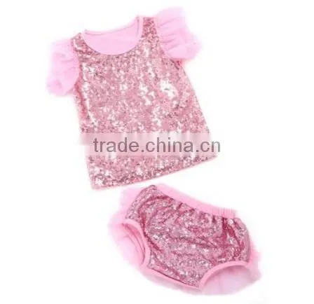 2017 Wholesale Children Boutique Clothing Baby Clothes Wear In Fall , High Quality Sequin Baby Shiny Outfits