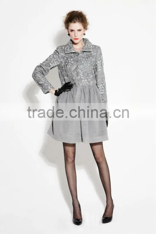 Women Winter Long Classic Wholesale Coat with Embroidery Lace