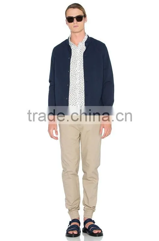 botton front design navy blue custom jacket for men made in China factory
