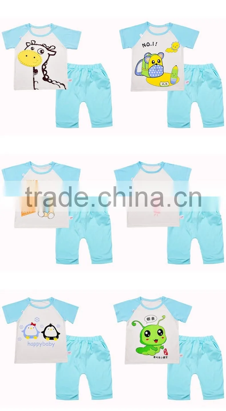 oem factory nice baby boys girls 2 piece knit summer printing clothes set