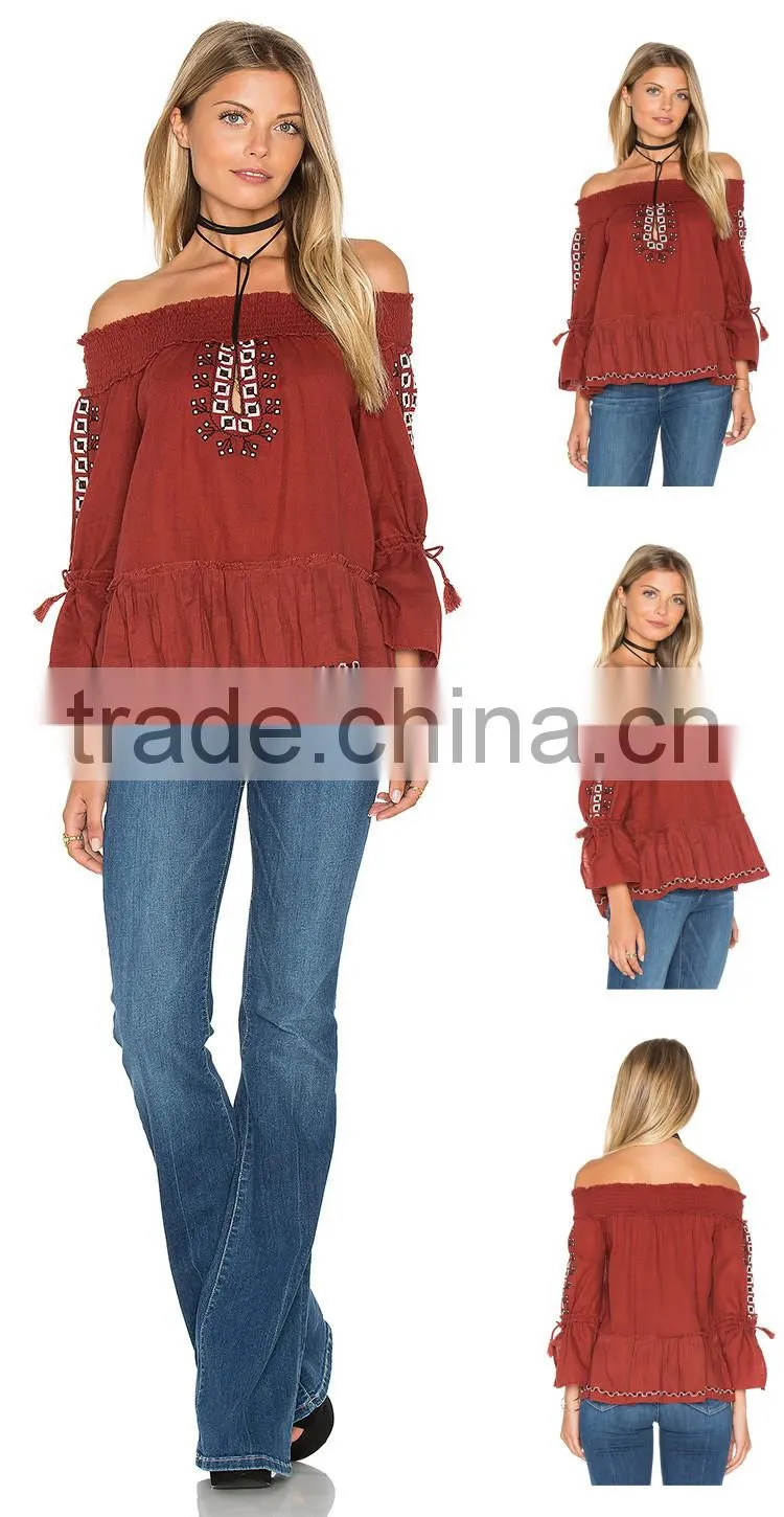Ladies Off Shoulder Princess Fashion Cutting Blouse Design