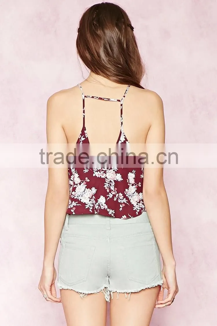 2016 guangzhou Top selling printed cotton summer fashion spaghetti strap ladies western tops