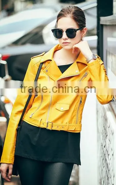 latest models yellow womens motocycle cool fashion leather jacket
