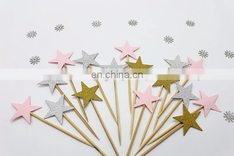 Colorful Stars Cupcake Topper Birthday Party Wedding Cake Decorations