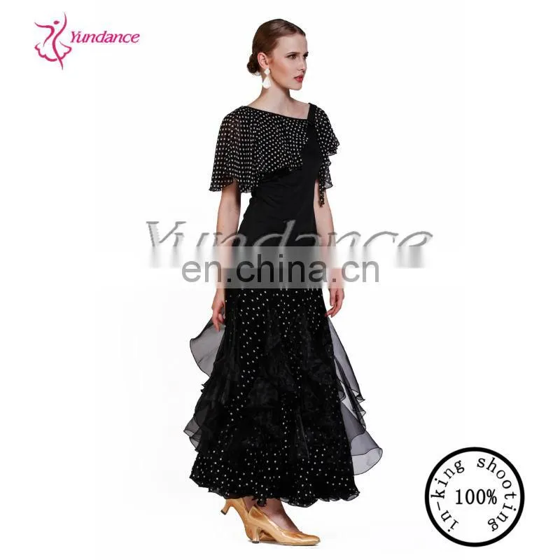 AB022A Chiffon Spot Black professional ballroom dance costumes