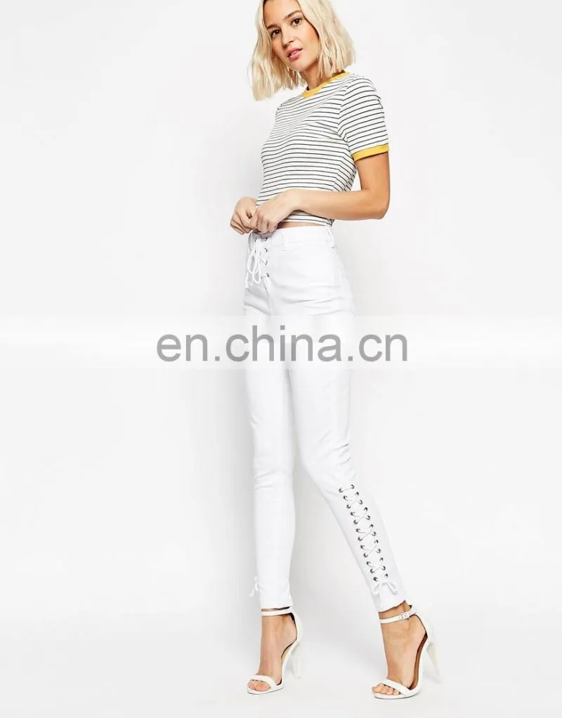 New Look Ankle Grazer Skinny with Lattice up Detail White Pants