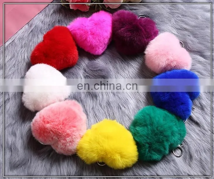 Factory wholesale multicolor rex rabbit fur heart shape fur keychain