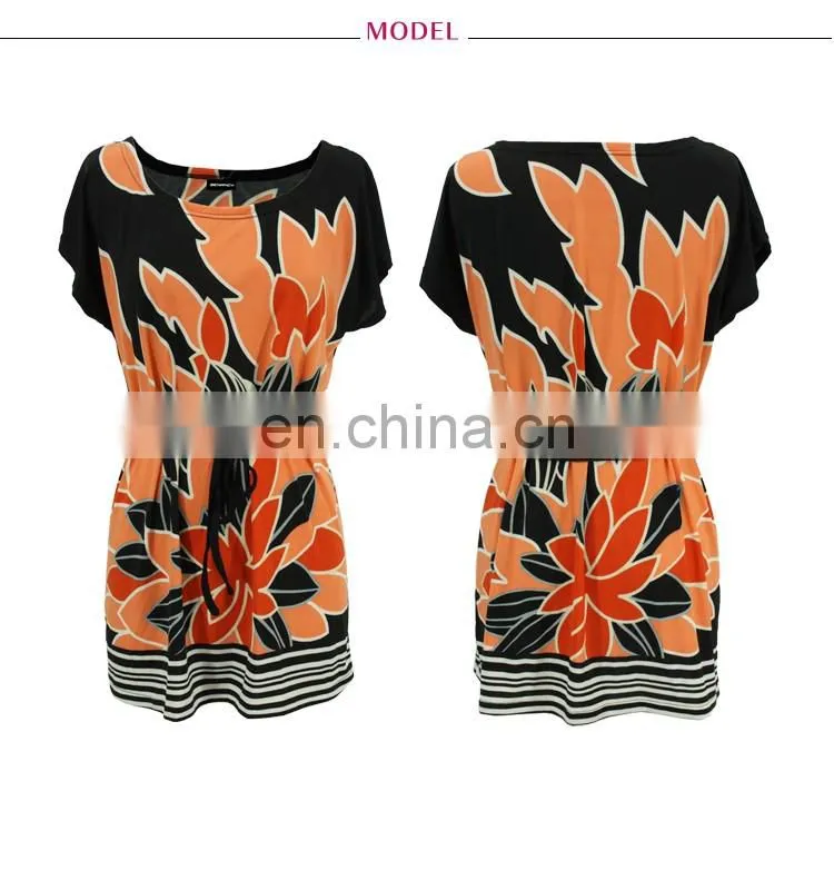 Glamorous Bouquet Print Tunic for Mature Lady