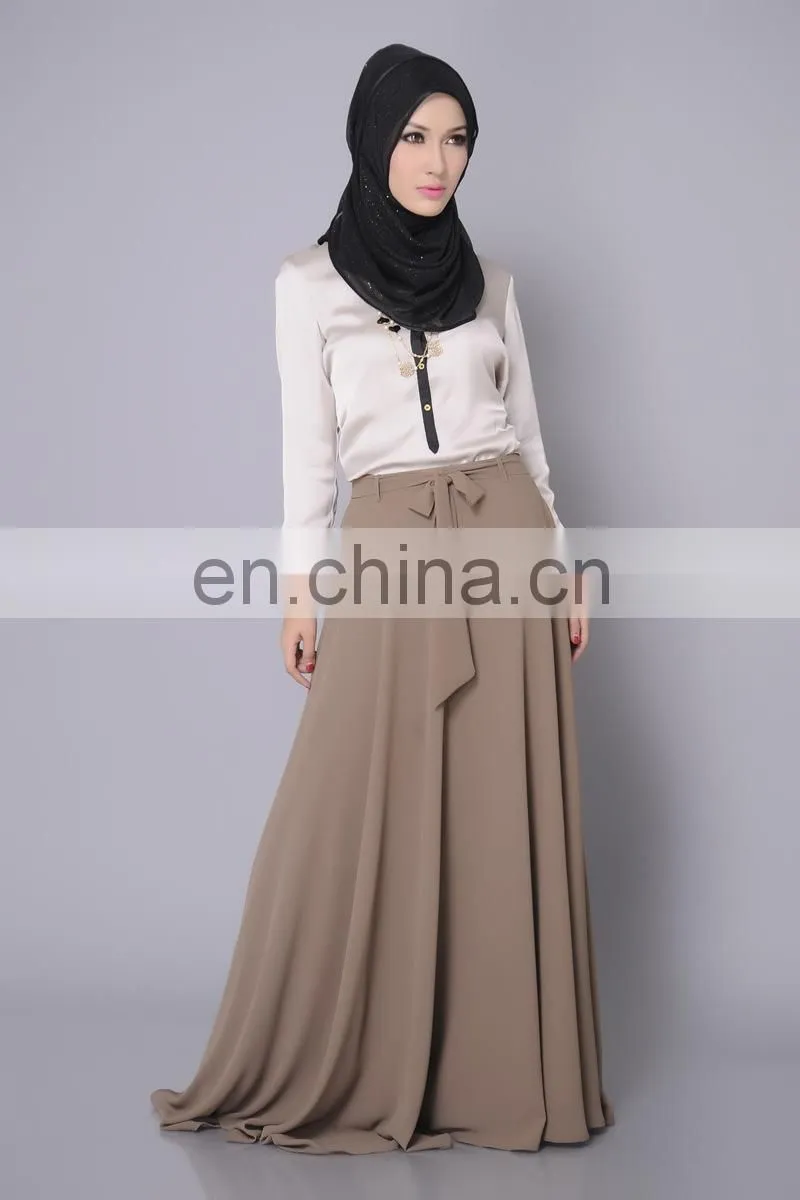 Fashion Pink chiffion plain muslim dress islamic long skirt