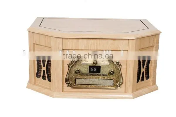 Back to 60s-Style! Wooden Gramophone&Multi Turntable&Jukebox Records with AUX Input/CD Player/AM,FM Radio/Cassette