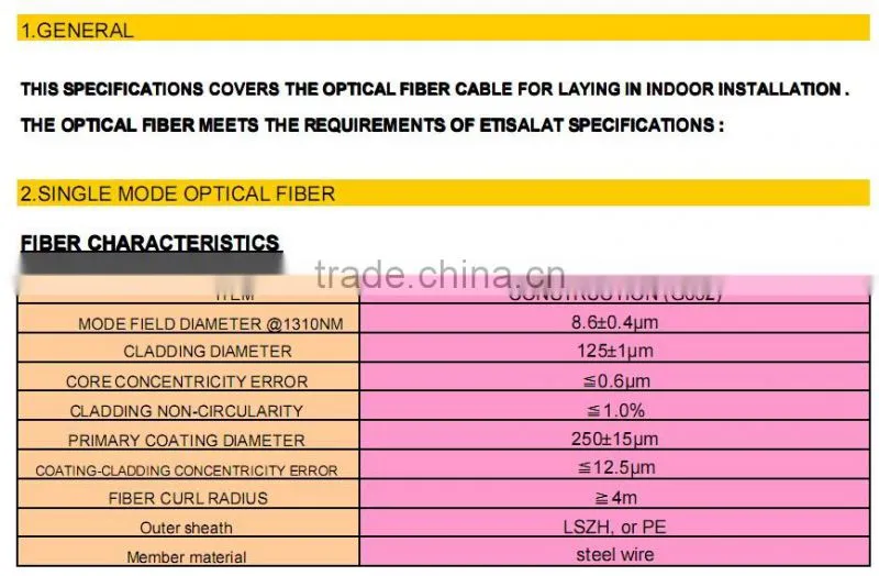 LSZH Jacket Indoor FTTH cABLE Fiber optical Cable