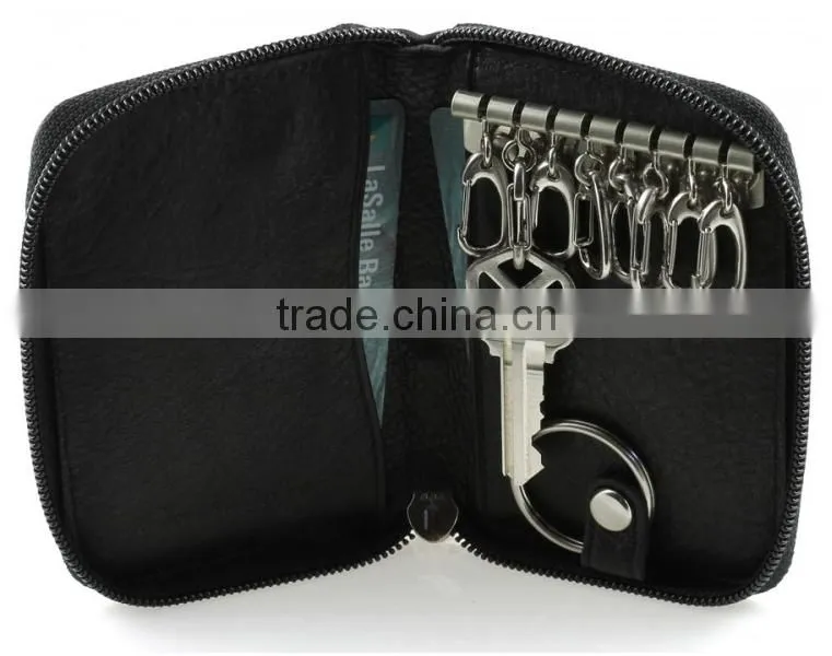 Slim men leather key chain / Cashmere Hook Zipper Key Case with Valet