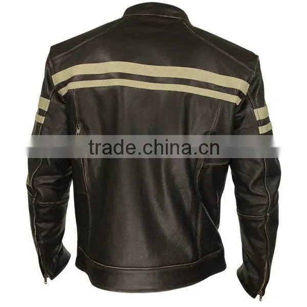 Mens Armored Black vintage racing leather jacket