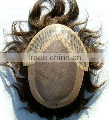 100% remy human hair men's toupee with gray hair for black mens toupee