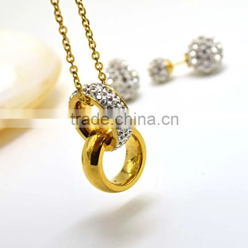 High Quality Jewelry Saudi Gold Jewelry Necklace Double Hoop Crystal Jewelry Set