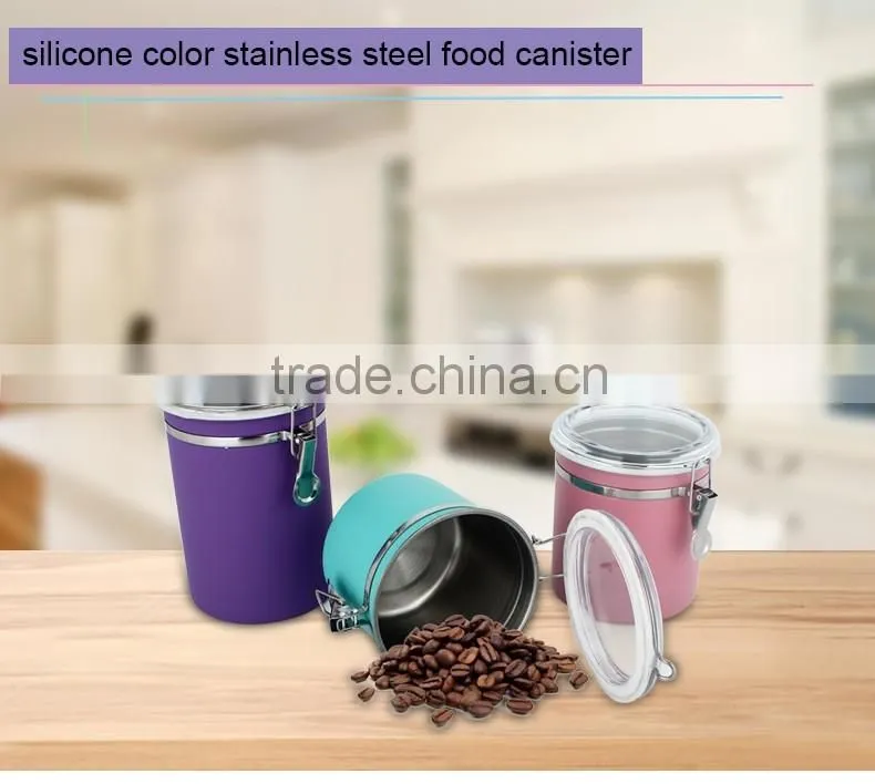 silicone color nice looking food storage canister metal food canister set