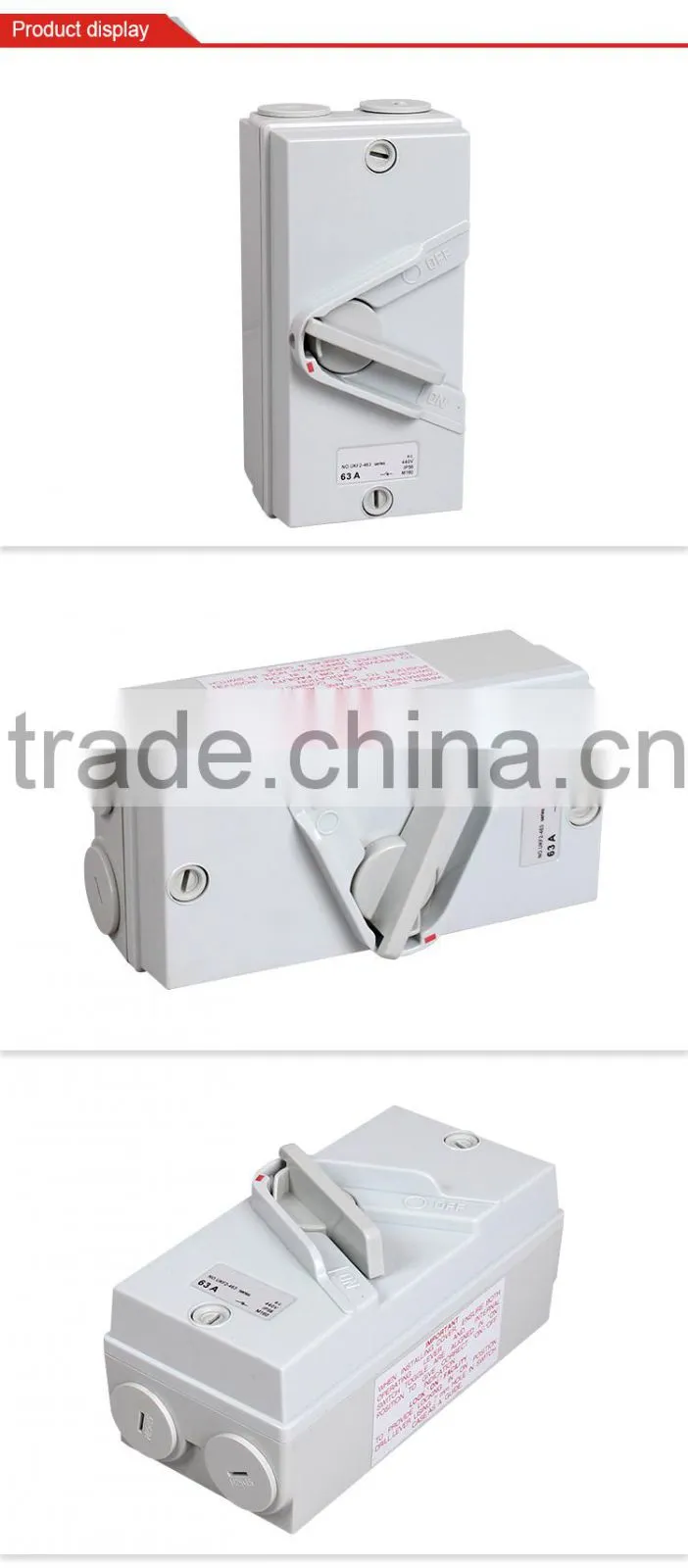 High quality IP66 PC/ABS weather protected isolating switches, isolator switch 240v 1p 2p 3p 4p 63A