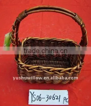 brown rectangular willow basket with handle for sale