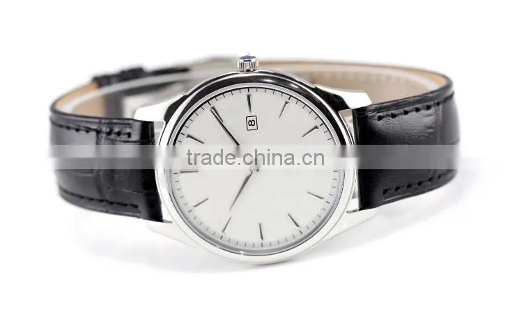 2015 hot selling men stainless steel leather band factory watch