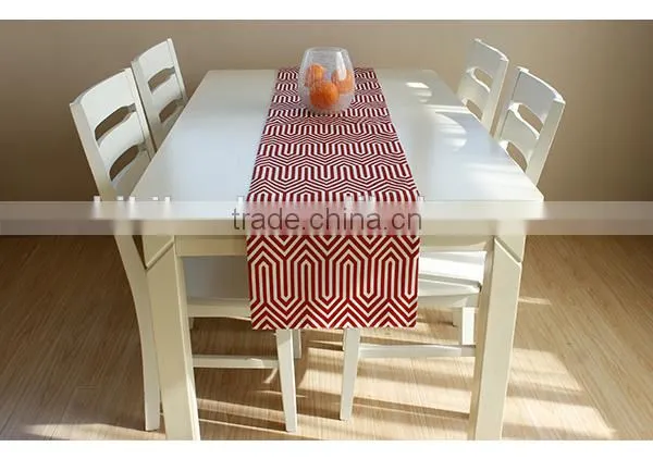 Vintage Handmade Linen Printing Table Runner/Red Chevron Table Topper