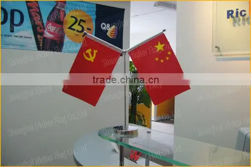 promotion polyester table flag desk flag with stainless stand
