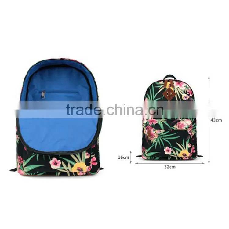 2016 new fashion trendy teenagers canvas backpack floral school backpack