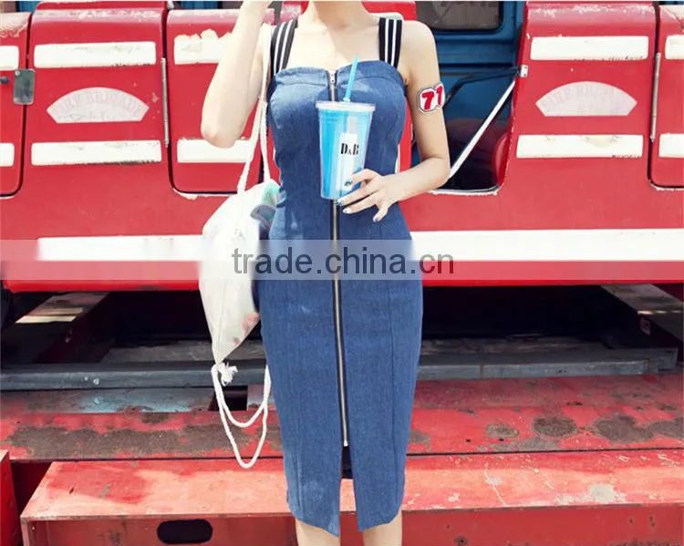 2015 fashion Hot young Girl Sexy Slim Women girls denim prom strap dress fashion sexy summer dress