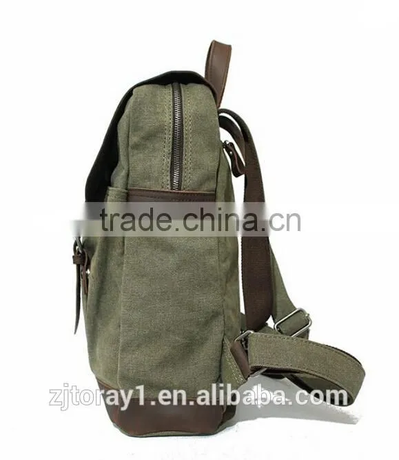 Waxed Canvas Leather College Backpack Book Bag