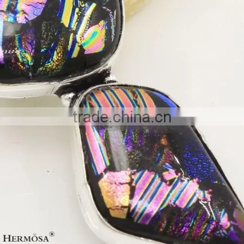 925 Sterling Silver Freedom Shape Colorful Dichroic Glass Gemstone Jewel Pendant