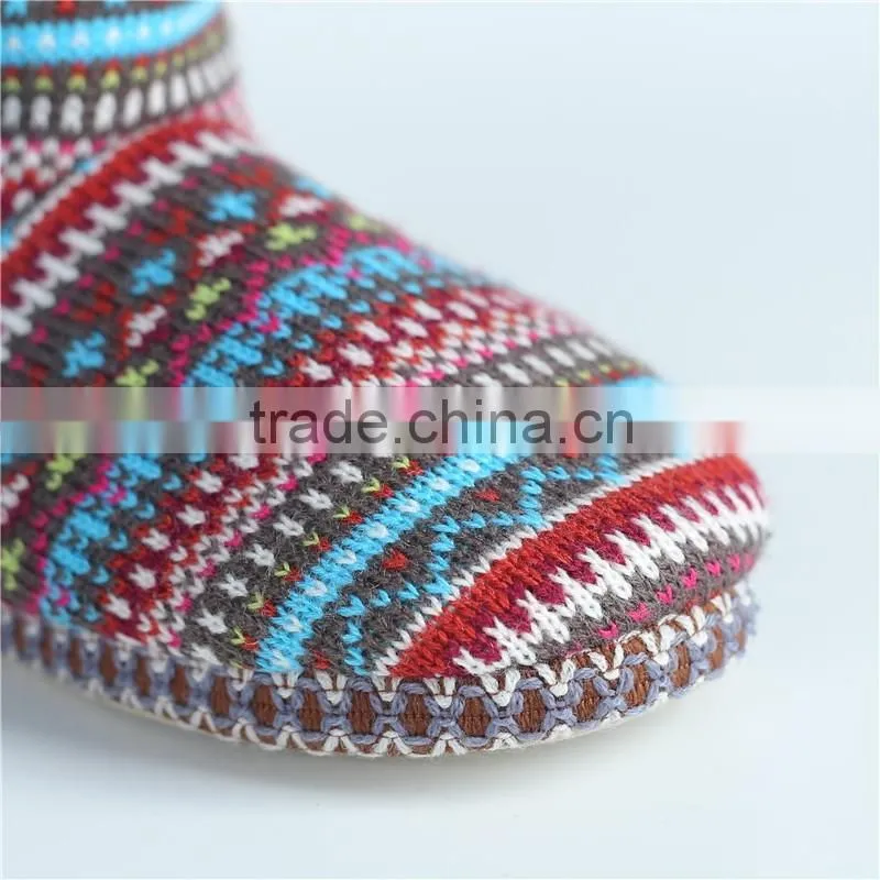 Ladies slipper knit boots with pompom