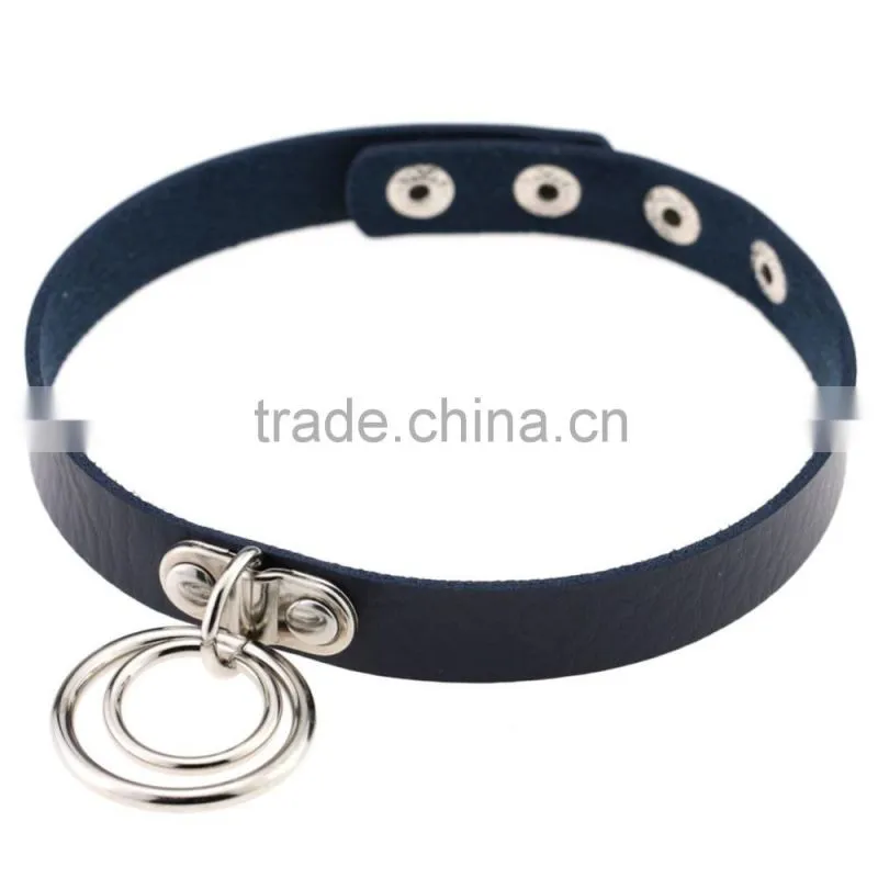 Hot Sale Fashion Sexy Punk Gothic Leather Choker necklace Round Metal Pendant Buckle Collar Anime Necklaces