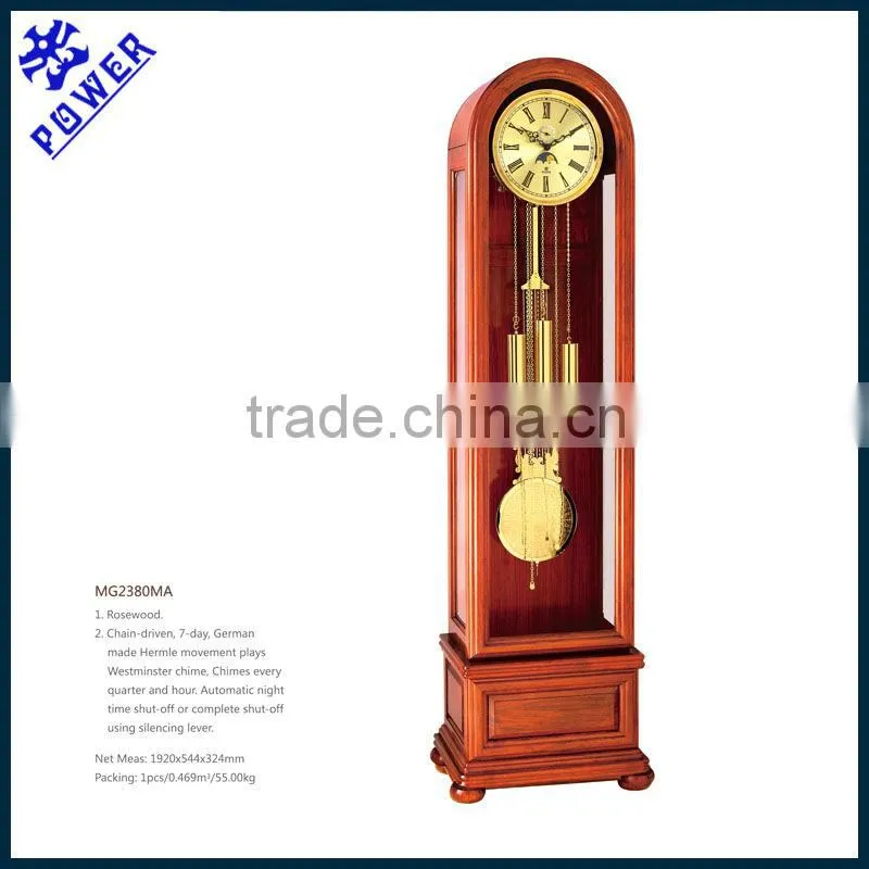 Round shape grandfather clock Golden clock face and solid wood German made Hermle movement Competitive price MG2380MA