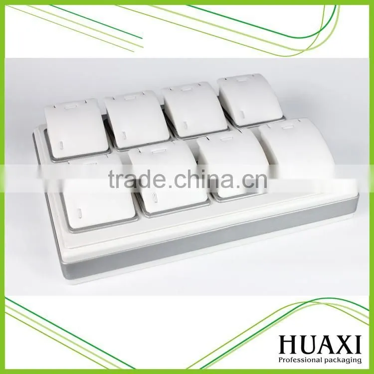 Wrapping PU leather wooden jewelry display stands for rings