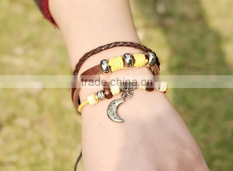 moon multilayers cheap teen leather cuff bracelet