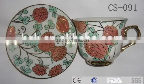 Flower decorate custom printed ceramic tea cup and saucer