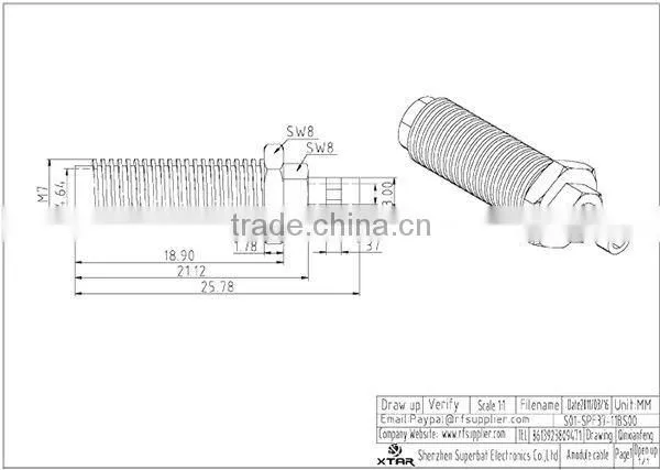 50 Ohm SMA Jack connector Crimp Straight Attachment for 1.37,1.13 cable