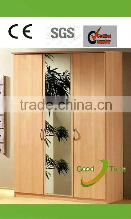 3 door modern melamine wardrobe with mirror design
