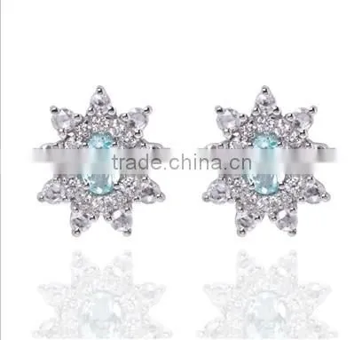 2013 Modern Design Earring Zirconia Silver with Smooth Turquoise Stone