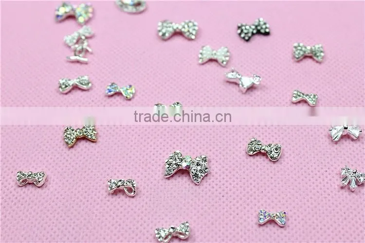 zircon shining AB color bow shape fancy metal small jewelry for nail art