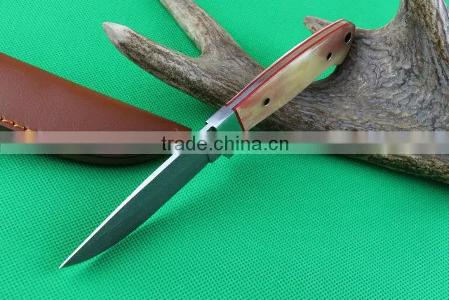 OEM damascus blank blade knife with leather sheath