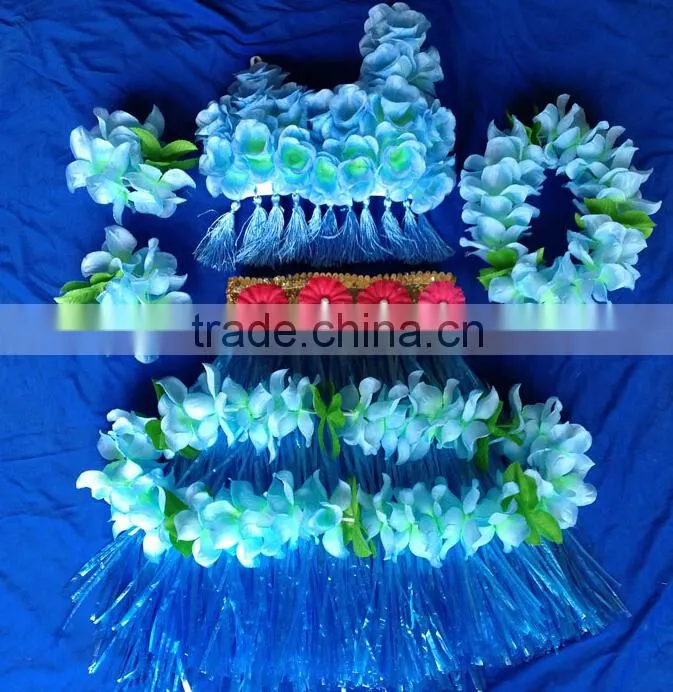 2014 new fashion hawaiian hula skirts with flower trim