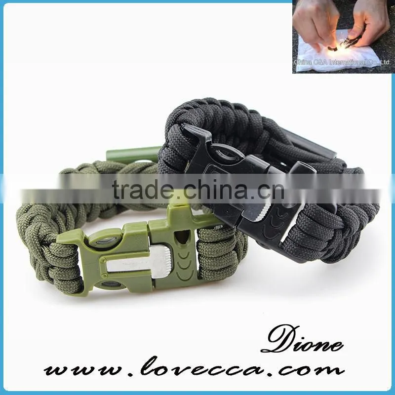 Outdoor survival Paracord Nylon braided whistle/flint/knife/Metal bottle opener paracord bracelet