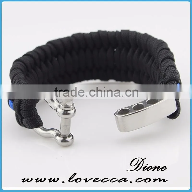Adjustable Paracord Survival Bracelet with Black Stainless Steel Bow Shackle